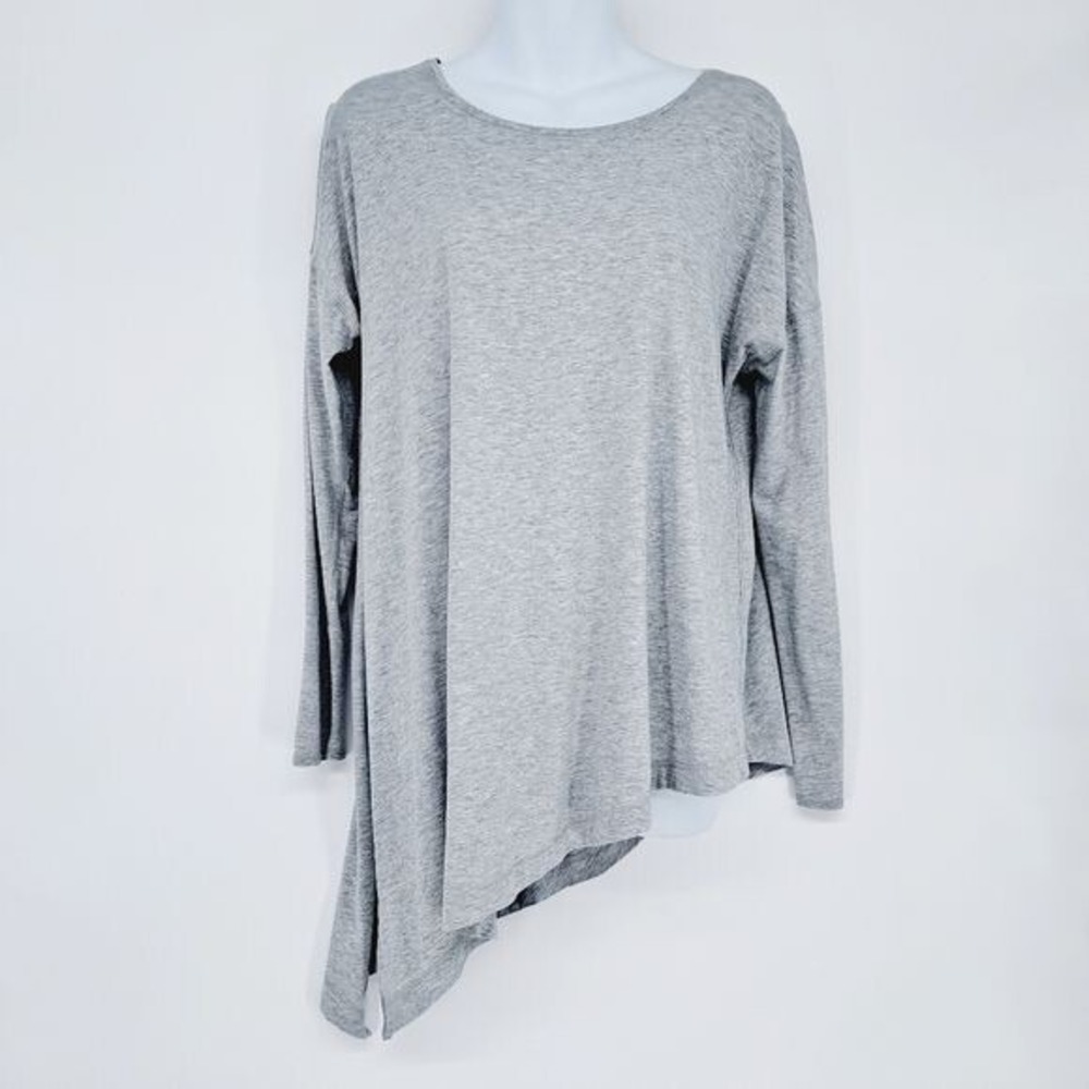 lululemon Long Sleeve Top Women 10 Grey Asymmetrical Hem Crew Neck‎ Relaxed